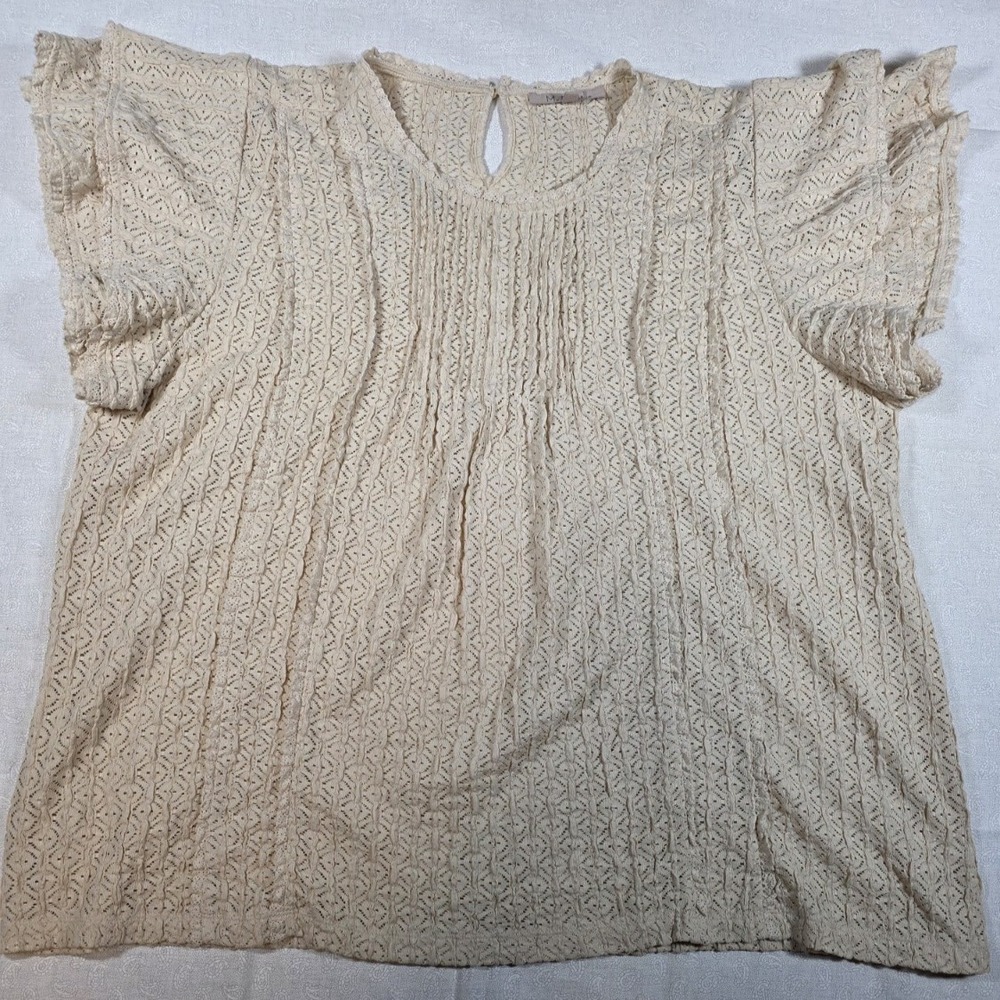 Lace Blouse Pintuck Eyelet Cream Womens XL Short Sleeve My Danielle